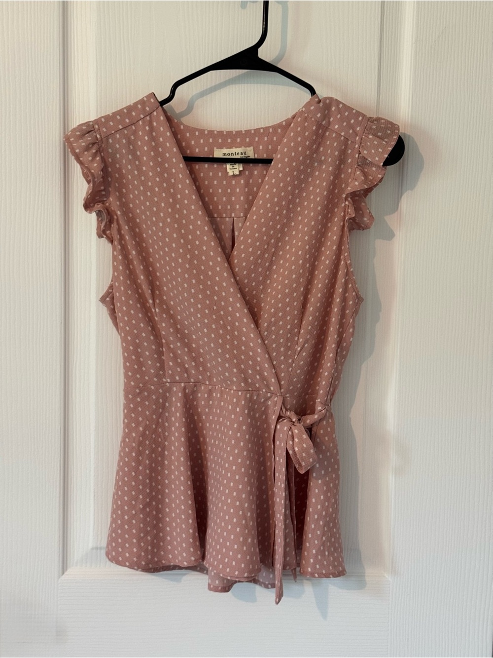 Monteau Dusty Rose Polka Dot Wrap Blouse